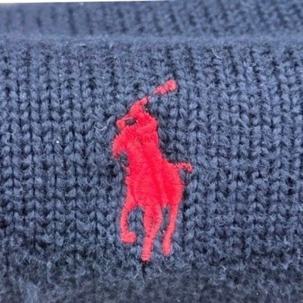 Polo Ralph Lauren Mens L Navy 1/4 Zip Cotton Knit Sweater LS Red Pony Preppy